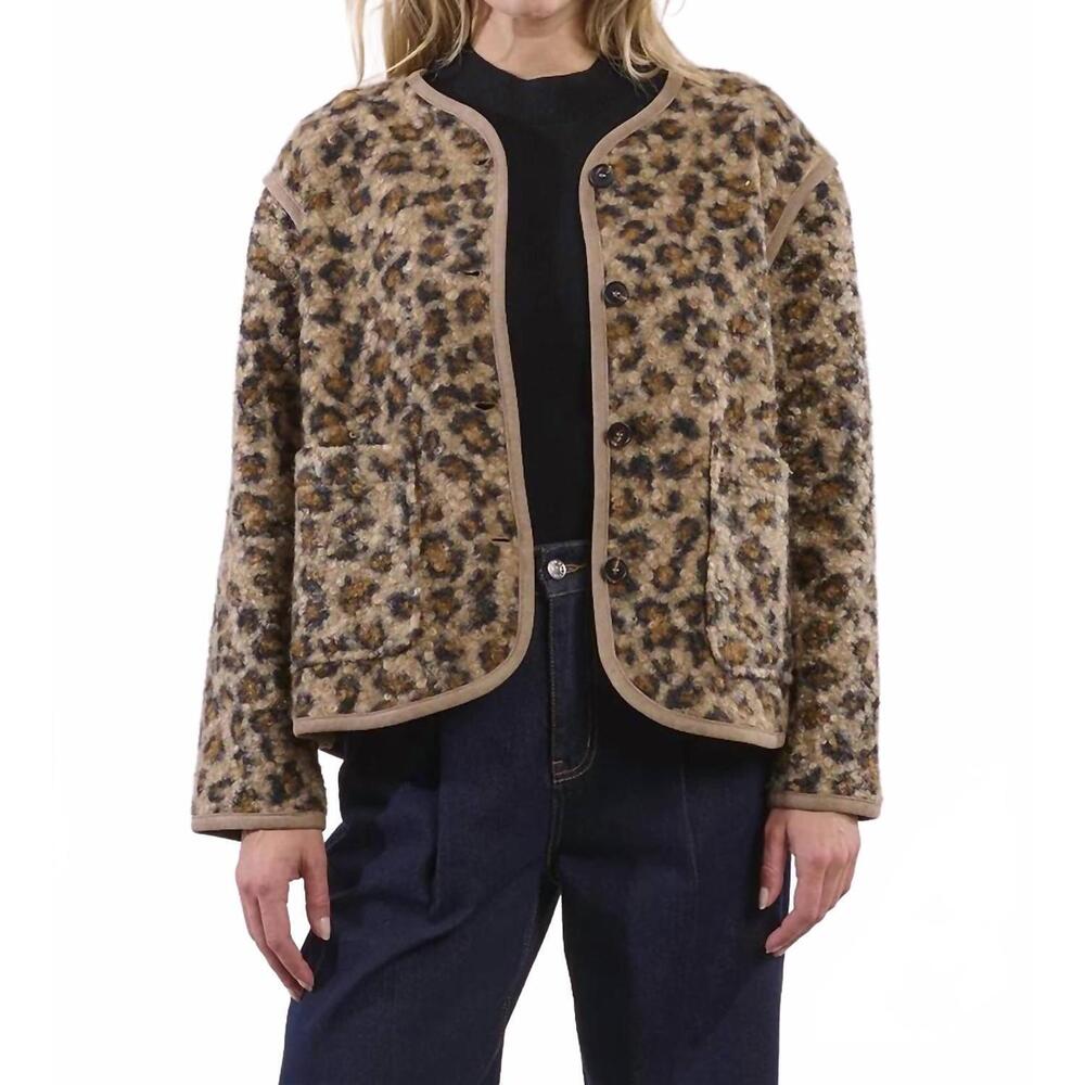 NEW MOLLY BRACKEN leopard boucle jacket in brown